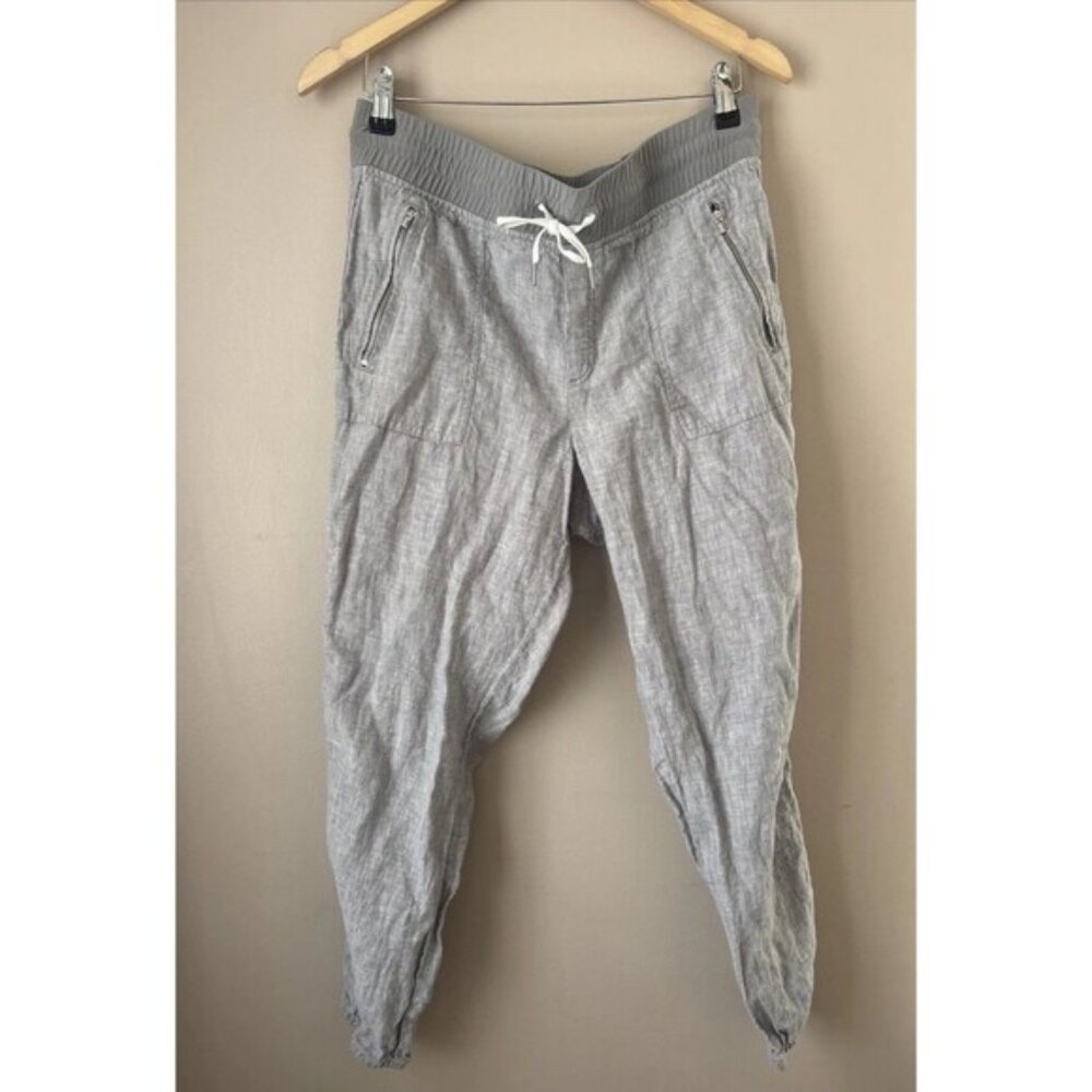 Athleta Women’s Cabo Linen Jogger Pants Gray Size 12 Casual Athleisure Lounge